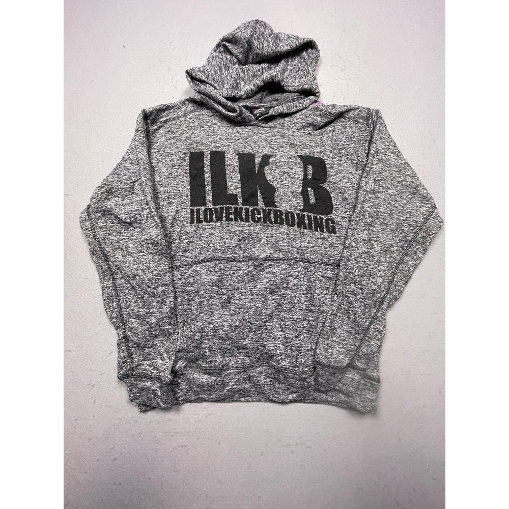 J America ILKB Ilovekickboxing Hoodie Mens M Gray Polyester Excellent